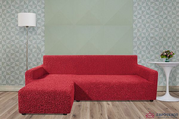 Еврочехол Чехол на угловой диван с левым выступом Микрофибра Красный
